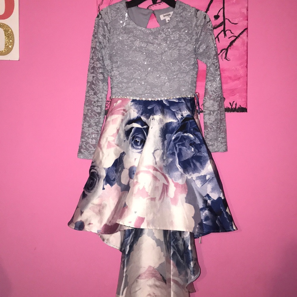 lace and floral detailed high low dress. WORN ONCE